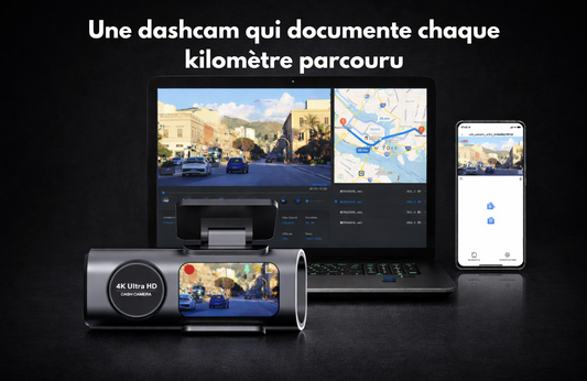 Dashcam 4K avant-arrière installée derrière le pare-brise